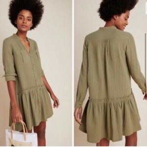 Anthropologie Maeve Katie Textured Utility Button Front Tunic Dress Moss 4